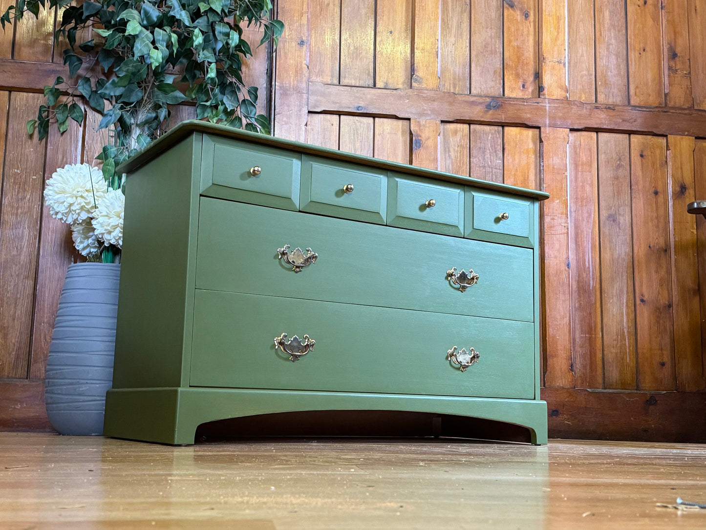 Low Stag Richmond Chest of Drawers \ Painted Green Drawers \ Bedroom Storage