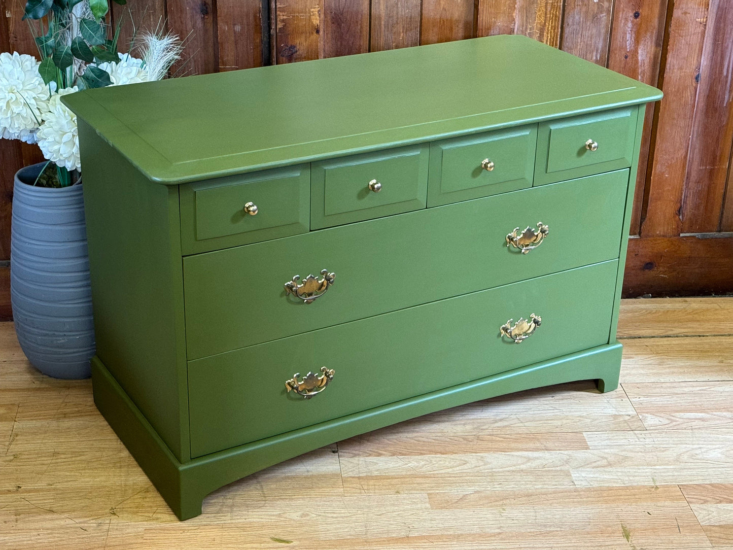 Low Stag Richmond Chest of Drawers \ Painted Green Drawers \ Bedroom Storage