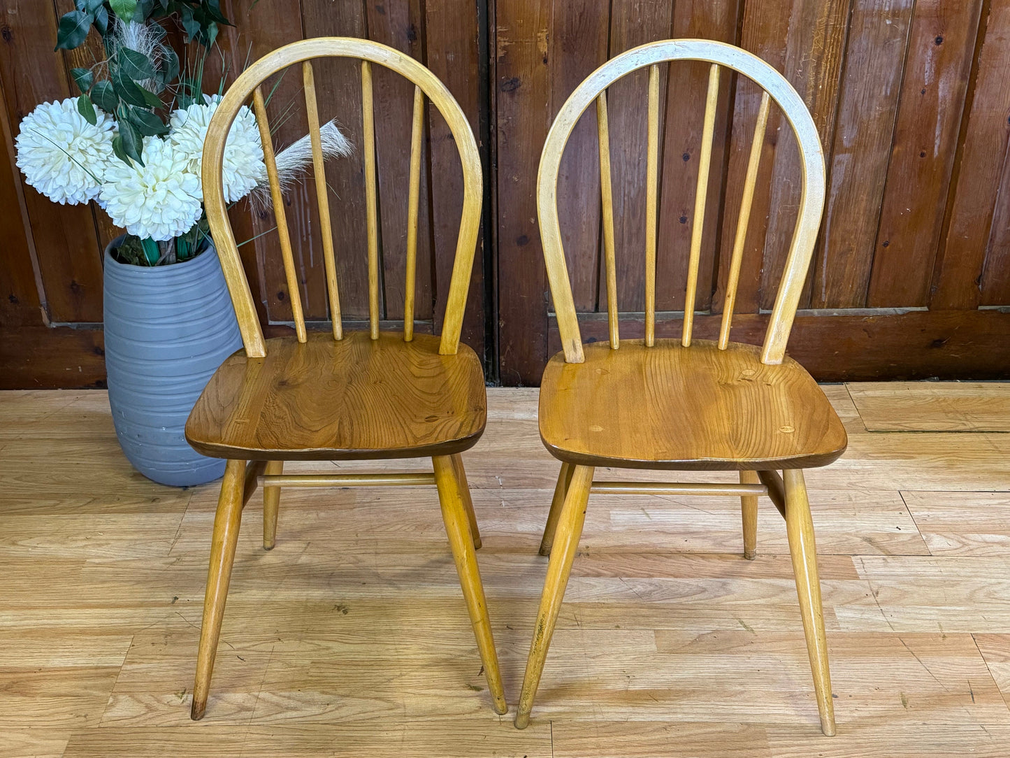 Vintage Set Ercol Windsor Dining Chairs \ Rustic Elm Farmhouse Kitchen Chairs