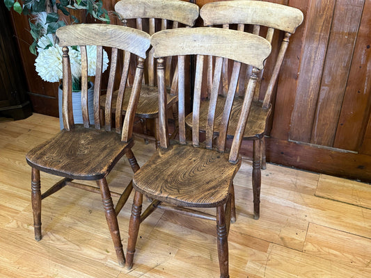 Super Rustic Set Elm Seated Kitchen Chairs \ Antique Victorian Farmhouse Chairs