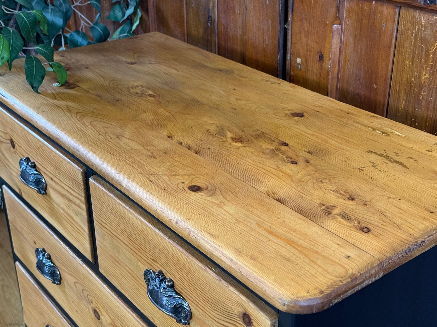 Rustic Old Pine Shop Chest of Drawers \ Painted Black Drawers \ Bedroom Storage