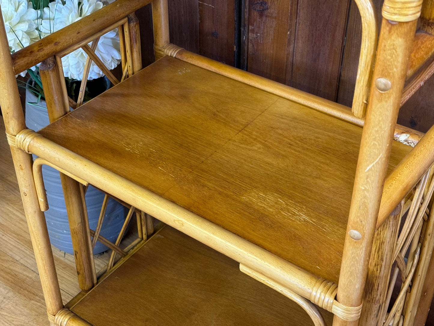 Vintage Cane Rattan Bookcase Shelves \ Bamboo Style Shelving Unit \ Boho Storage