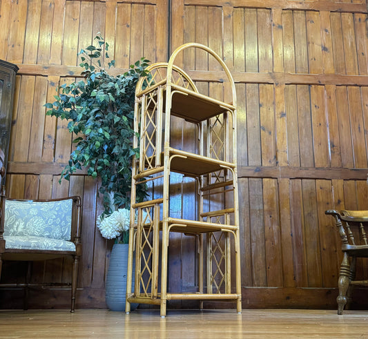 Vintage Cane Rattan Bookcase Shelves \ Bamboo Style Shelving Unit \ Boho Storage