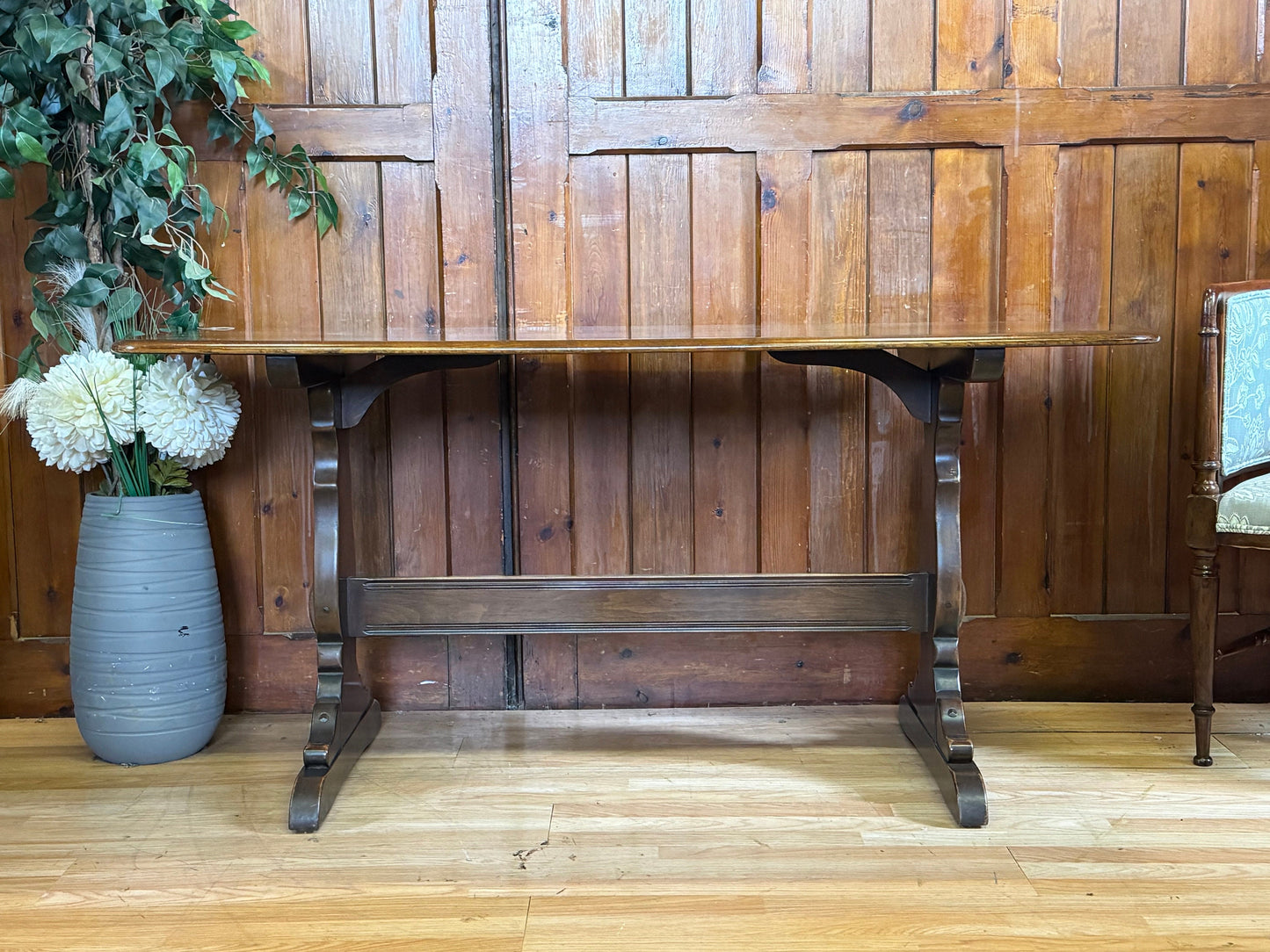 Vintage Ercol Refectory Dining Table \ Retro Elm Kitchen Plank Table \ Desk