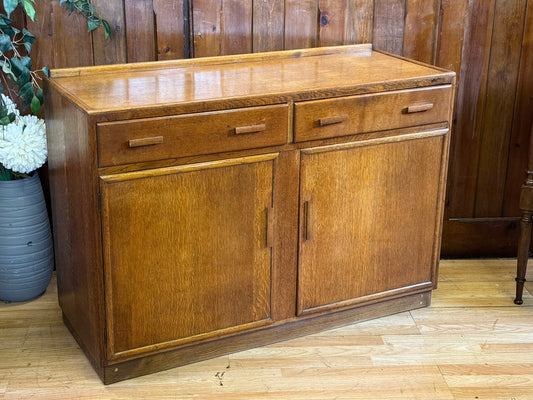 Vintage Post War Utility Furniture Sideboard \ Rustic Oak Double Cupboard