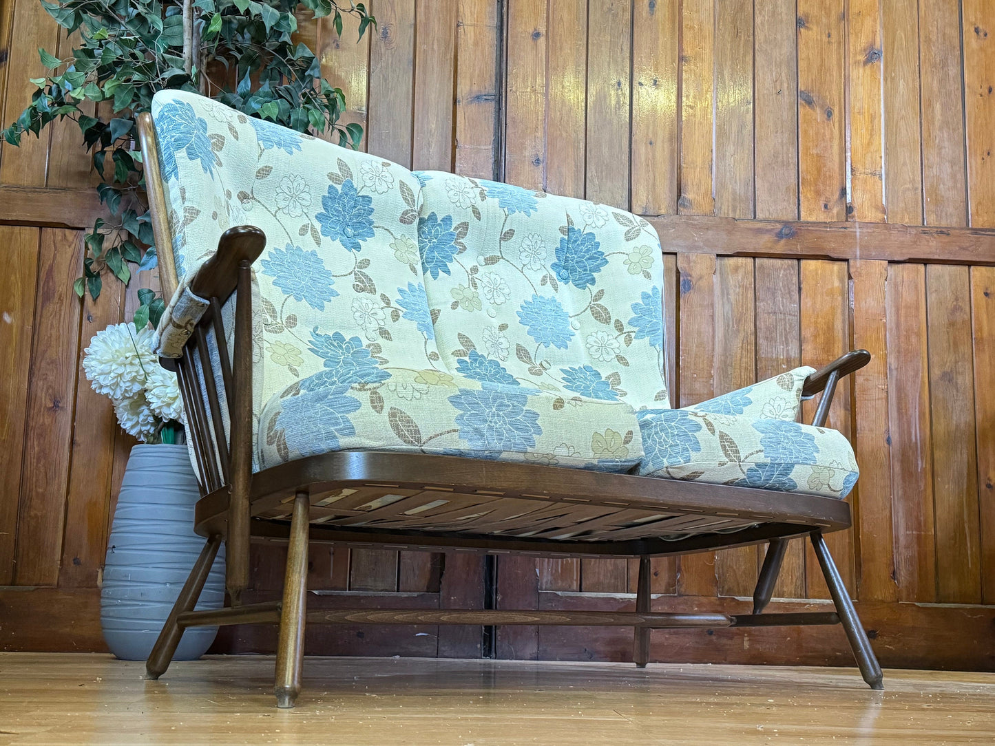 Ercol Evergreen High Back 2 Seater Settee \ Upholstered Sofa \ Model 1913/2