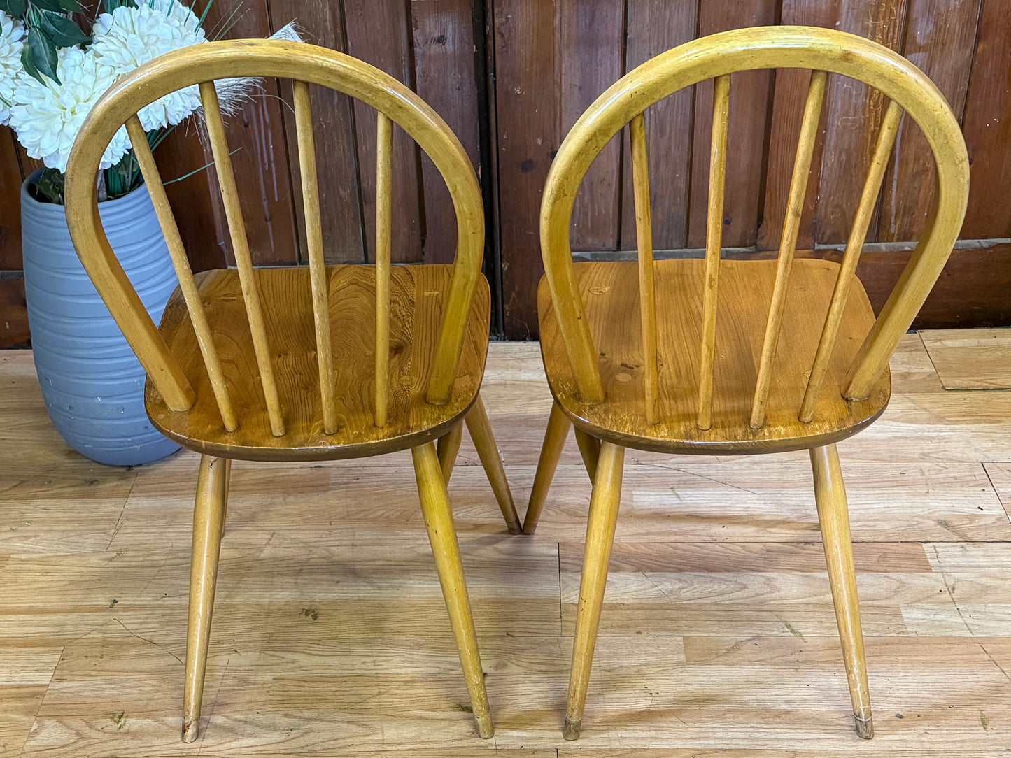 Vintage Set Ercol Windsor Dining Chairs \ Rustic Elm Farmhouse Kitchen Chairs