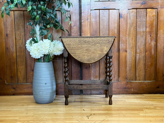 1920’s Antique Oak Drop Leaf Side Table \ Barley Twist Vintage Extending Table