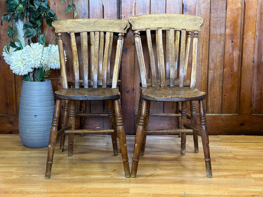 Super Rustic Set Elm Seated Kitchen Chairs \ Antique Victorian Farmhouse Chairs