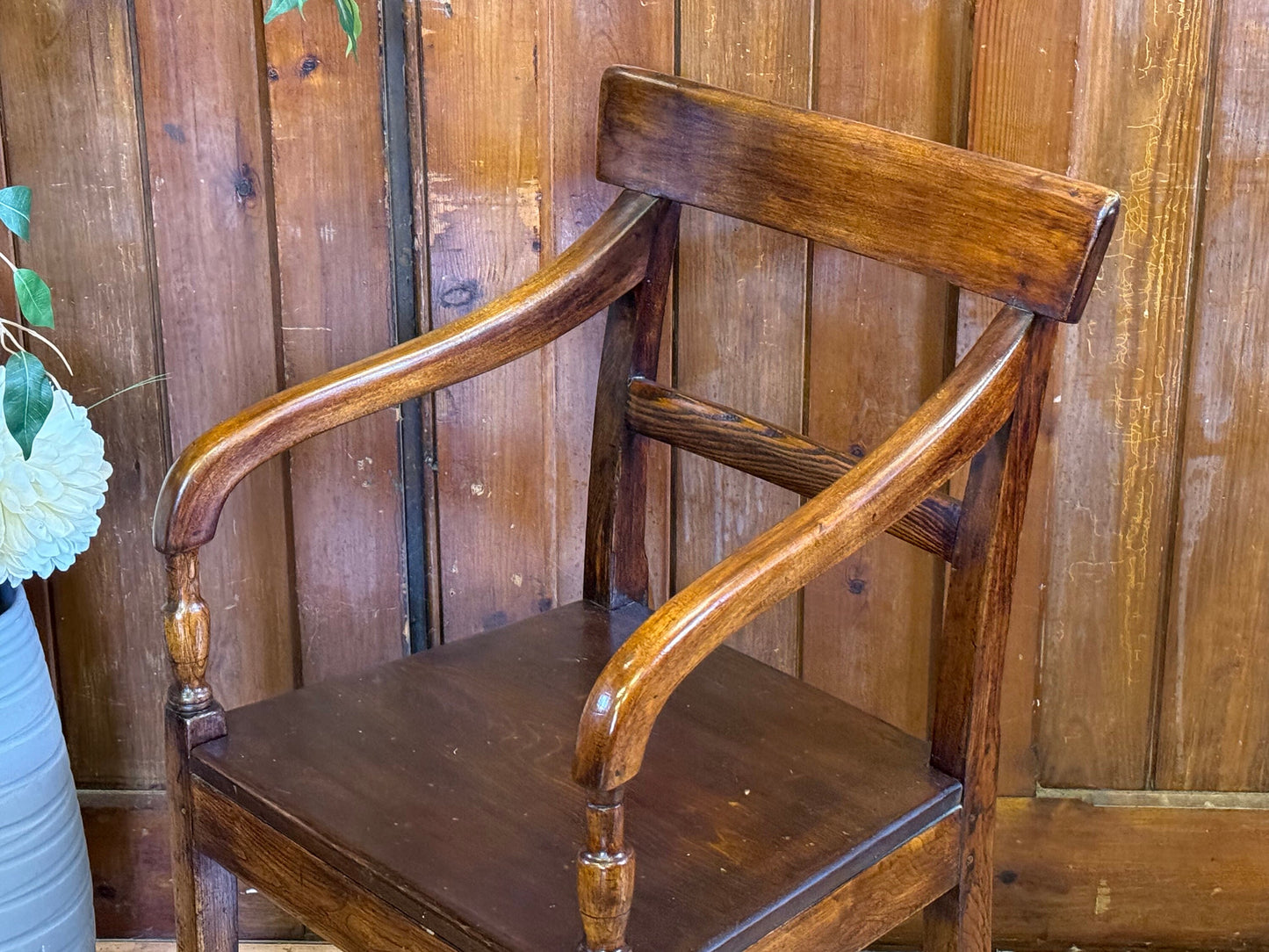 Antique Elm Country Armchair \ Georgian Farmhouse Carver Fireside Hall Chair