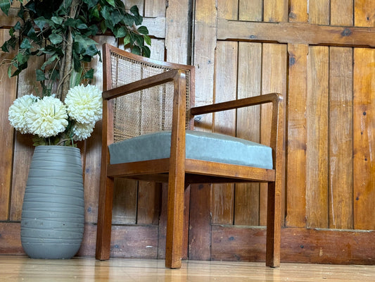 Vintage Danish Style Rattan Armchair \ Mid Century Bergere Style Accent Chair