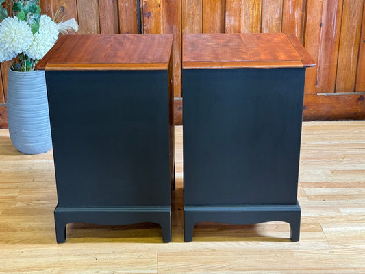 Vintage pair Stag Bedside Tables \ Hand Painted Mahogany Nightstands