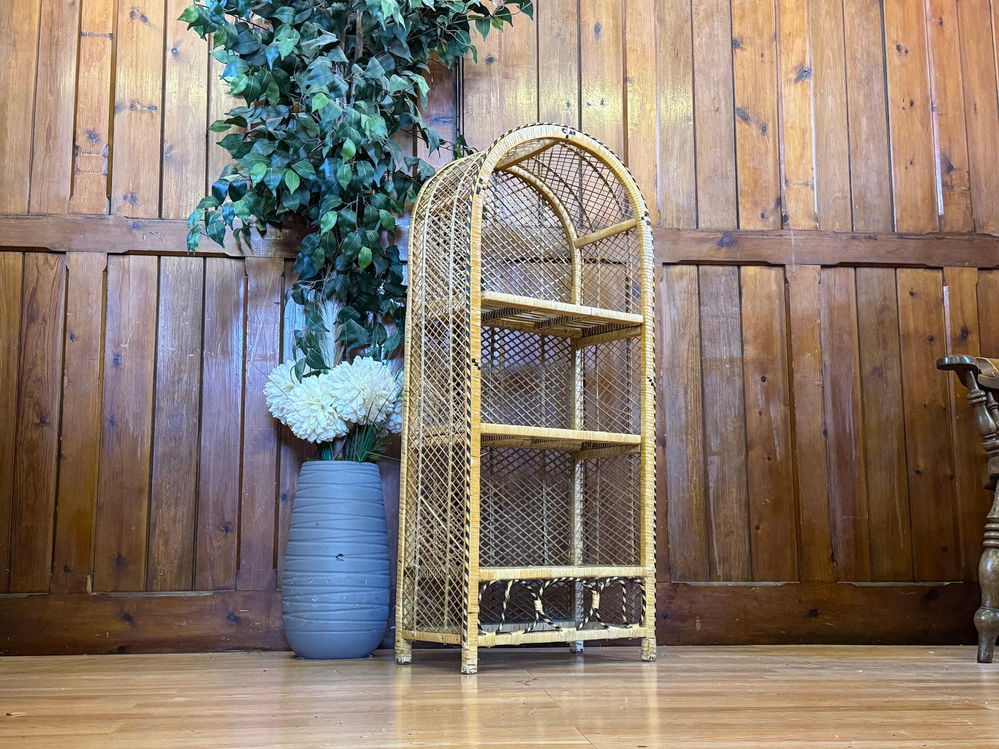 Vintage Peacock Wicker Bookcase Shelves \ Bamboo Style Shelving Unit \ Boho Storage