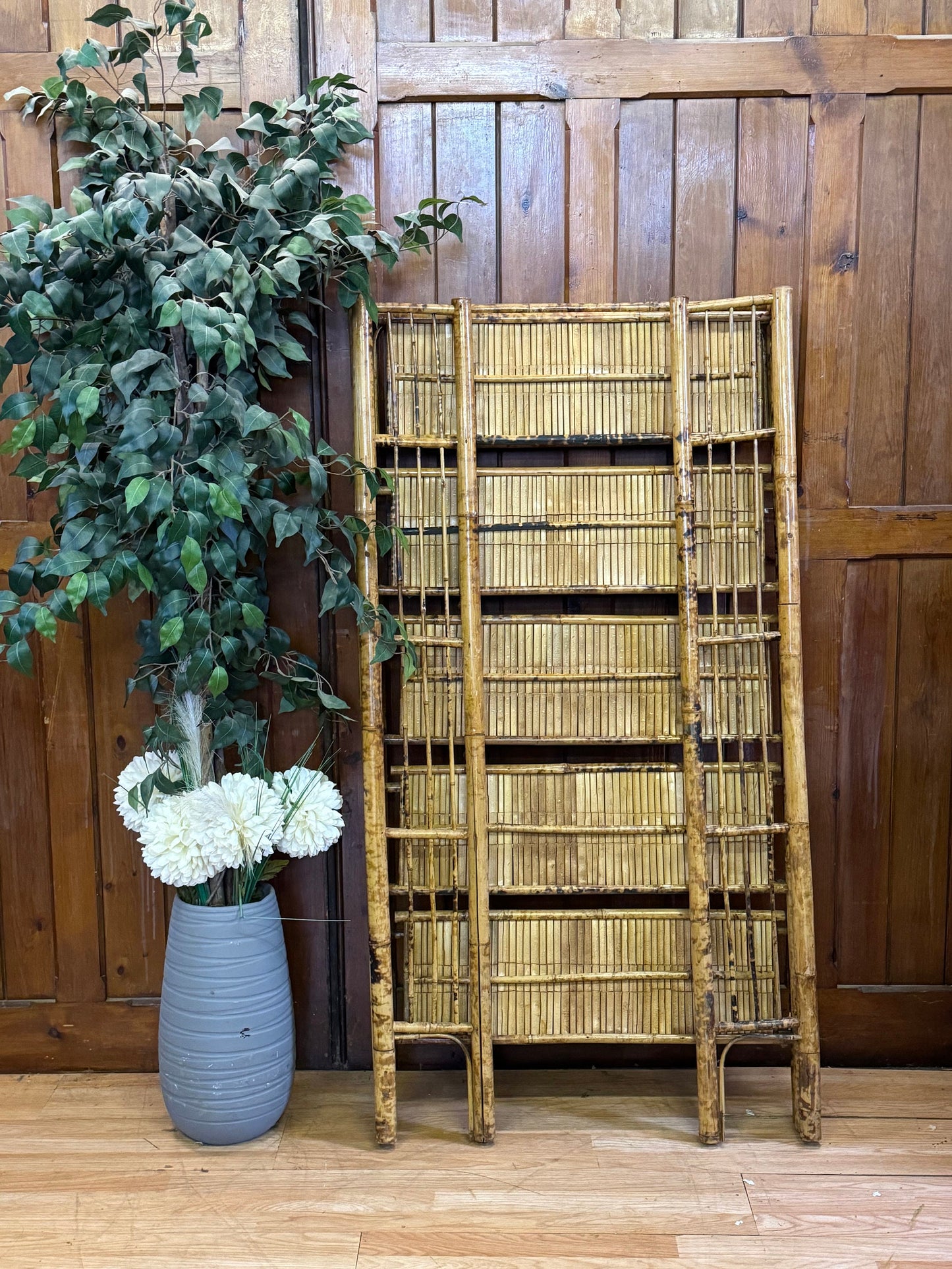 Antique Folding Bamboo Shelving Unit \ Campaign Style Boho Bookcase \ As Found