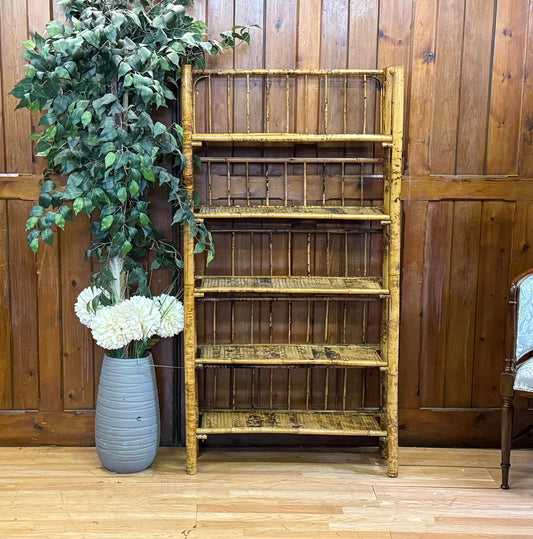 Antique Folding Bamboo Shelving Unit \ Campaign Style Boho Bookcase \ As Found