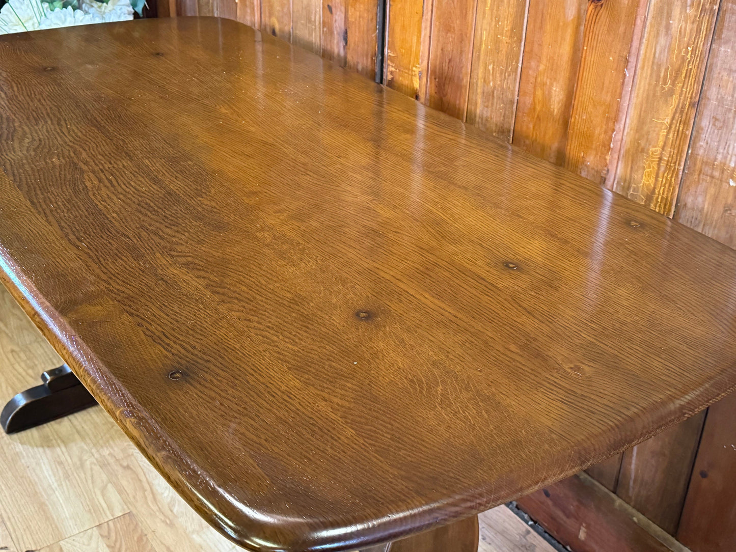 Vintage Ercol Refectory Dining Table \ Retro Elm Kitchen Plank Table \ Desk