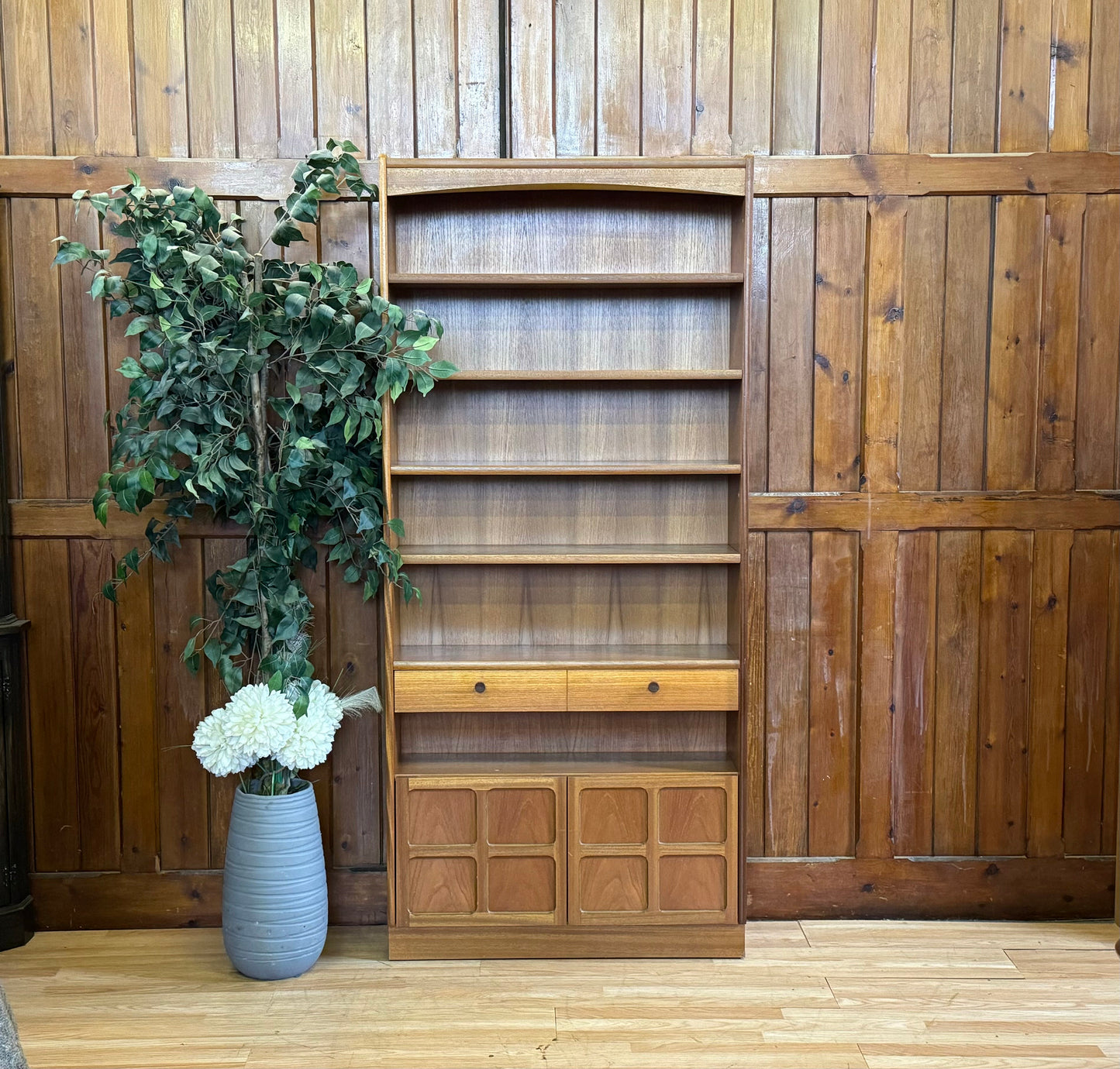 Large Teak Cabinet Bookcase by Nathan \ Mid Century Book Shelves \ Shelving Unit