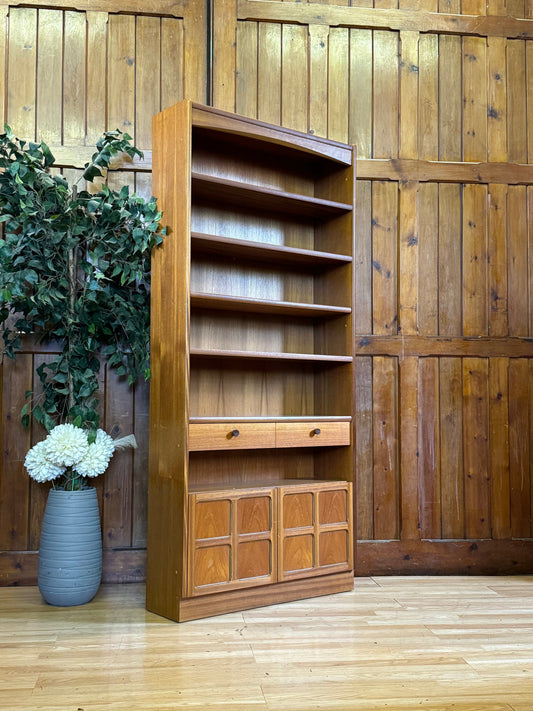 Large Teak Cabinet Bookcase by Nathan \ Mid Century Book Shelves \ Shelving Unit