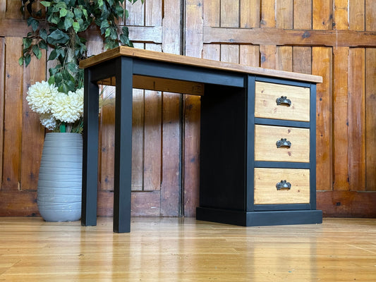 Modern Solid Pine Desk \ Painted Black Chunky Farmhouse Dressing Table