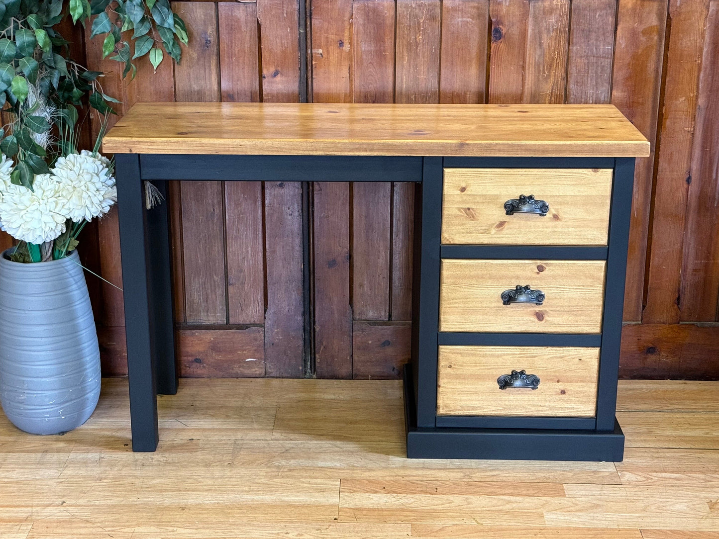 Modern Solid Pine Desk \ Painted Black Chunky Farmhouse Dressing Table