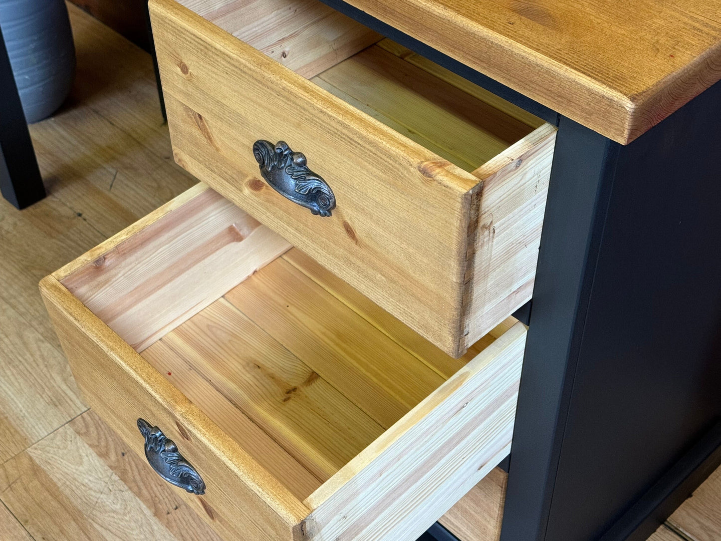 Modern Solid Pine Desk \ Painted Black Chunky Farmhouse Dressing Table