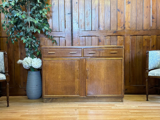 Vintage Post War Utility Furniture Sideboard \ Rustic Oak Double Cupboard