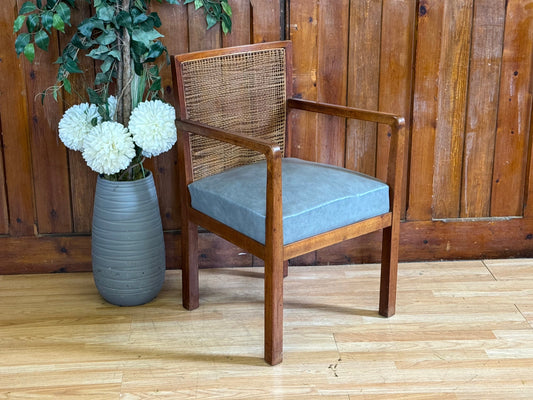 Vintage Danish Style Rattan Armchair \ Mid Century Bergere Style Accent Chair