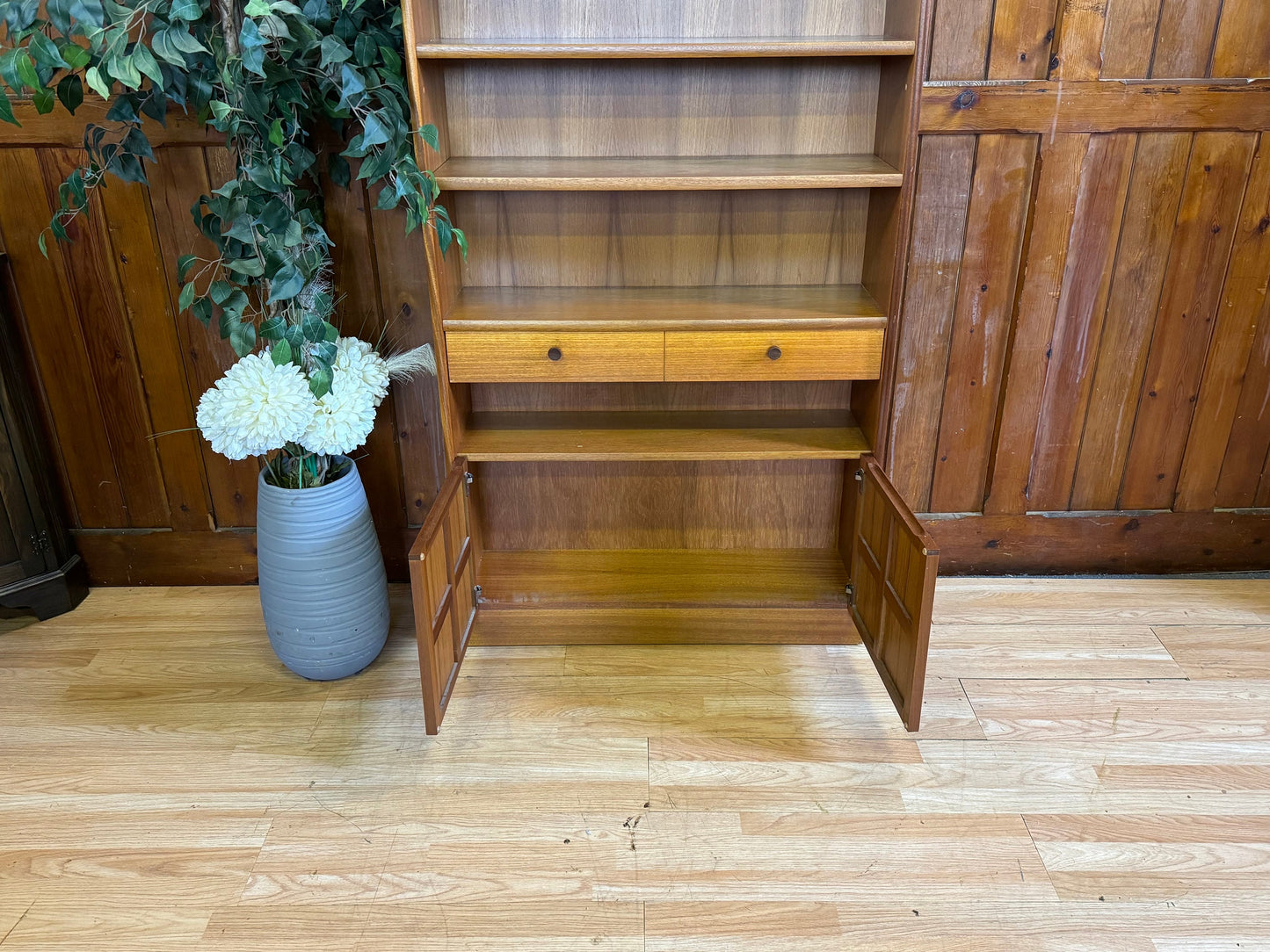 Large Teak Cabinet Bookcase by Nathan \ Mid Century Book Shelves \ Shelving Unit